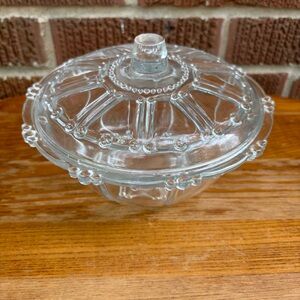 Vintage KIG Indonesia Oyster Pearl Clear Candy Dish With Lid